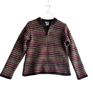 Icewear Women Icelandic Wool Sweater Rare Charcoal Stripes Cozy Winter Preppy S